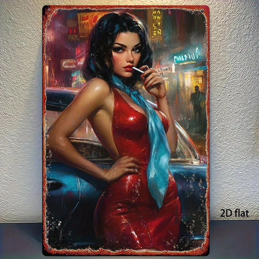 Vintage Metall-Blechschild, Retro Pin-up Girl Wandkunst, Bar Café Heimdekoration