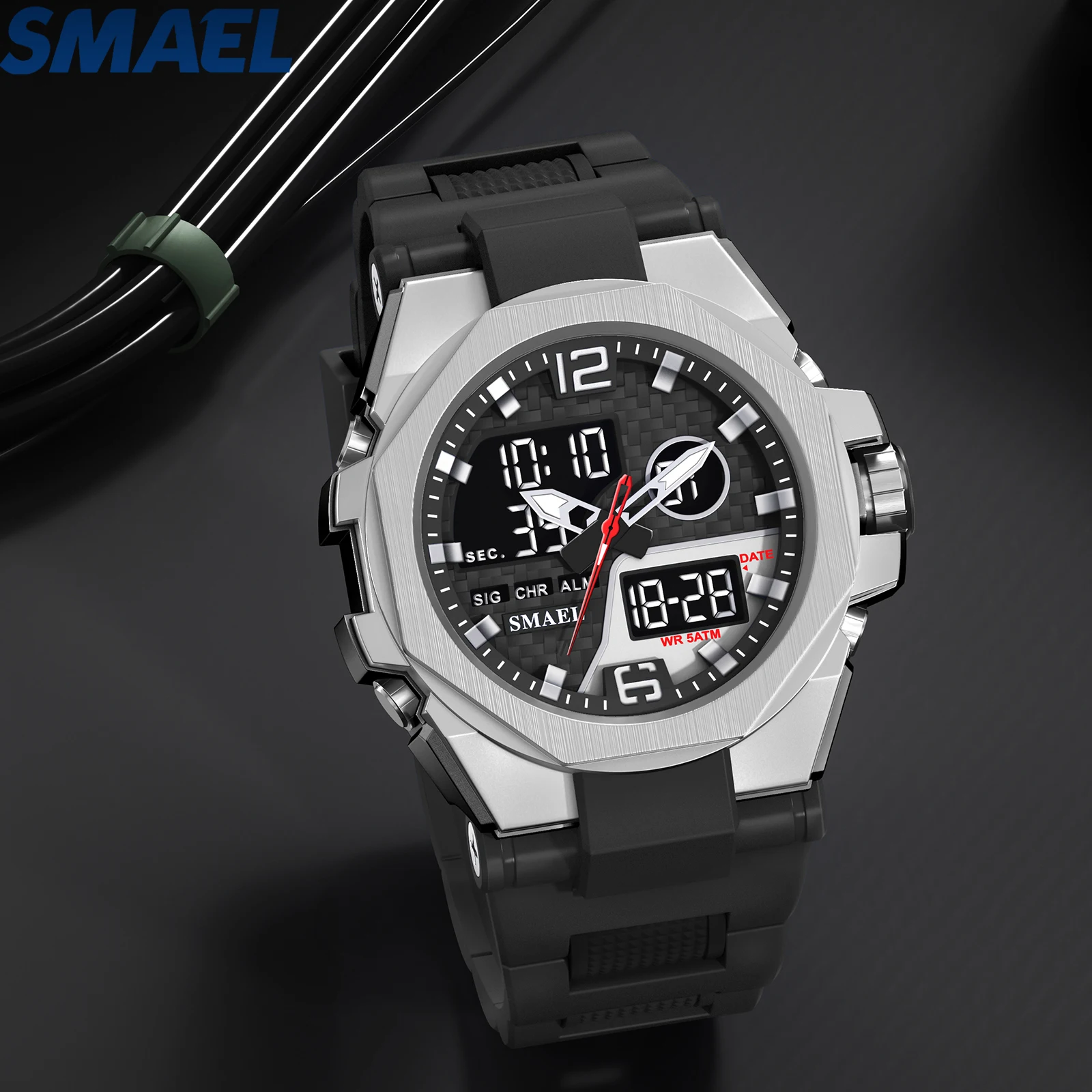 Sport Digital Watches LED for Men Stope Watches Dual Time  Display Men\'s Wristwatches  8103 Alarm Clock LED Sports Watch Digital