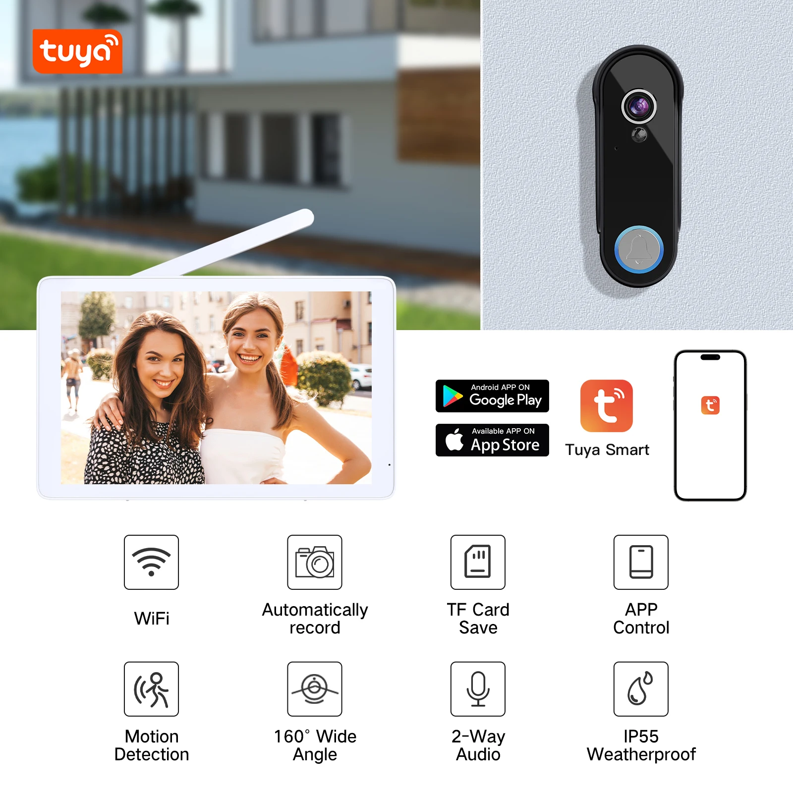 TL/Acebell TL-AH801 8 Inch Touch Screen Video Doorphone Tuya Wireless Intercom HD IR Night Vision 24/7 Monitoring Motion