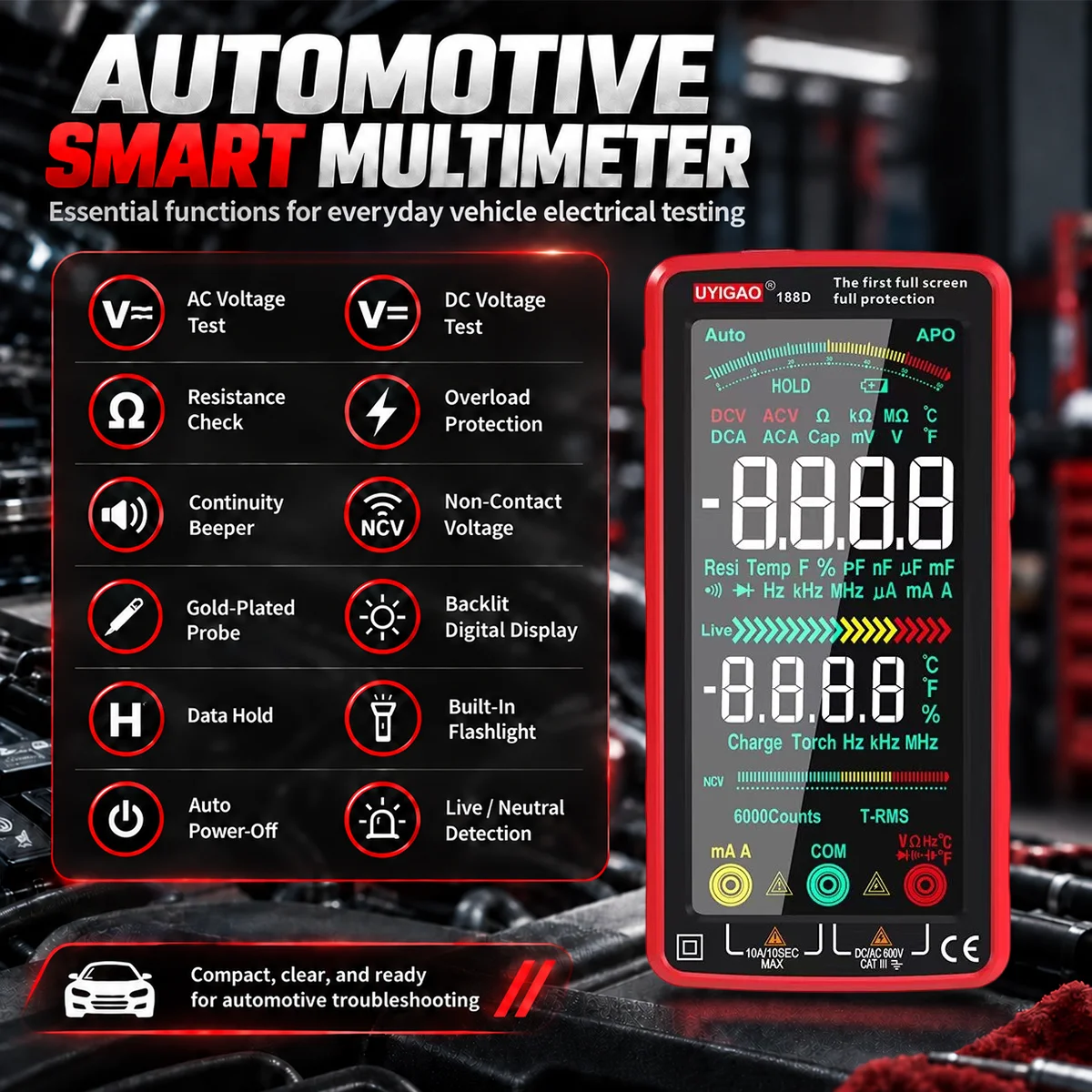 188D 188B Rechargeable Smart Digital Multimeter 6000Counts True RMS NCV USB Charging Auto‑Range Tester for Automotive Car Repair