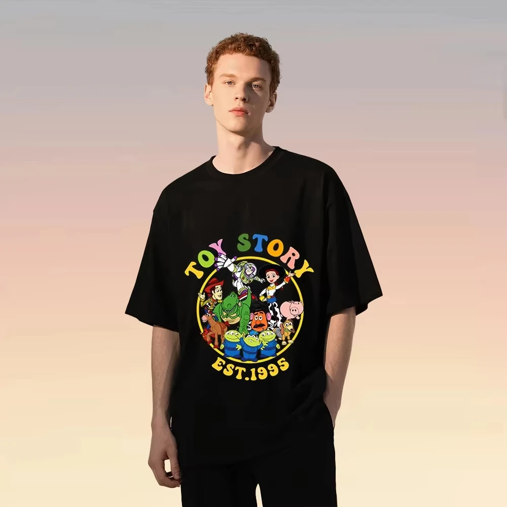

2025 Summer New Disney Toy Story Est 1995 Printed Short Sleeved Cotton T-Shirt Daily Street Casual Breathable Neutral Clothing