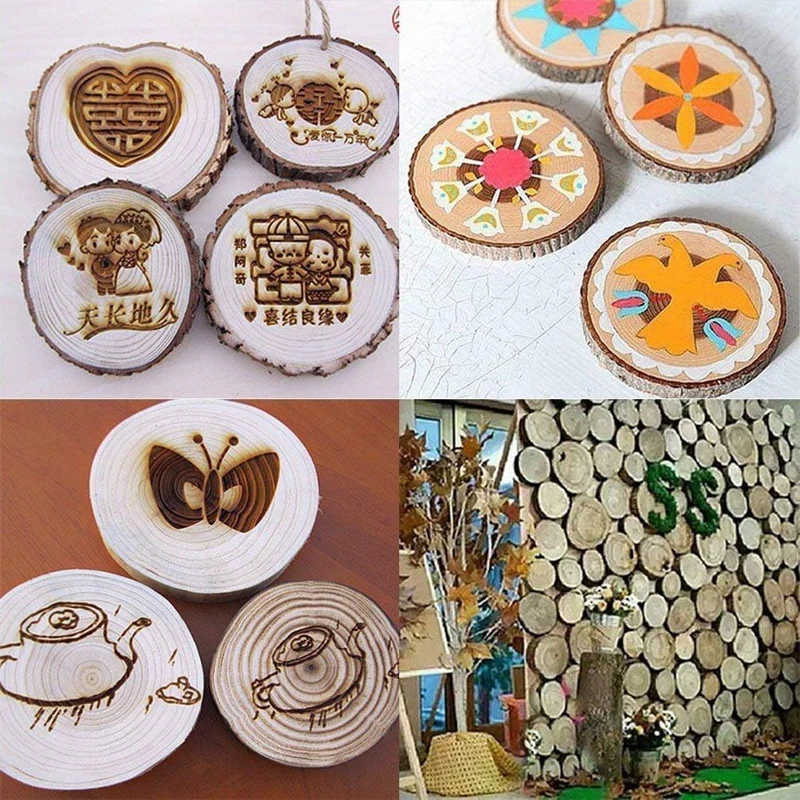 2pcs 18-20cm Natural Round Wood Slices Unfinished Craft Wood Circles for DIY Crafts, Weddings Centerpieces Decor, Ornament Disc