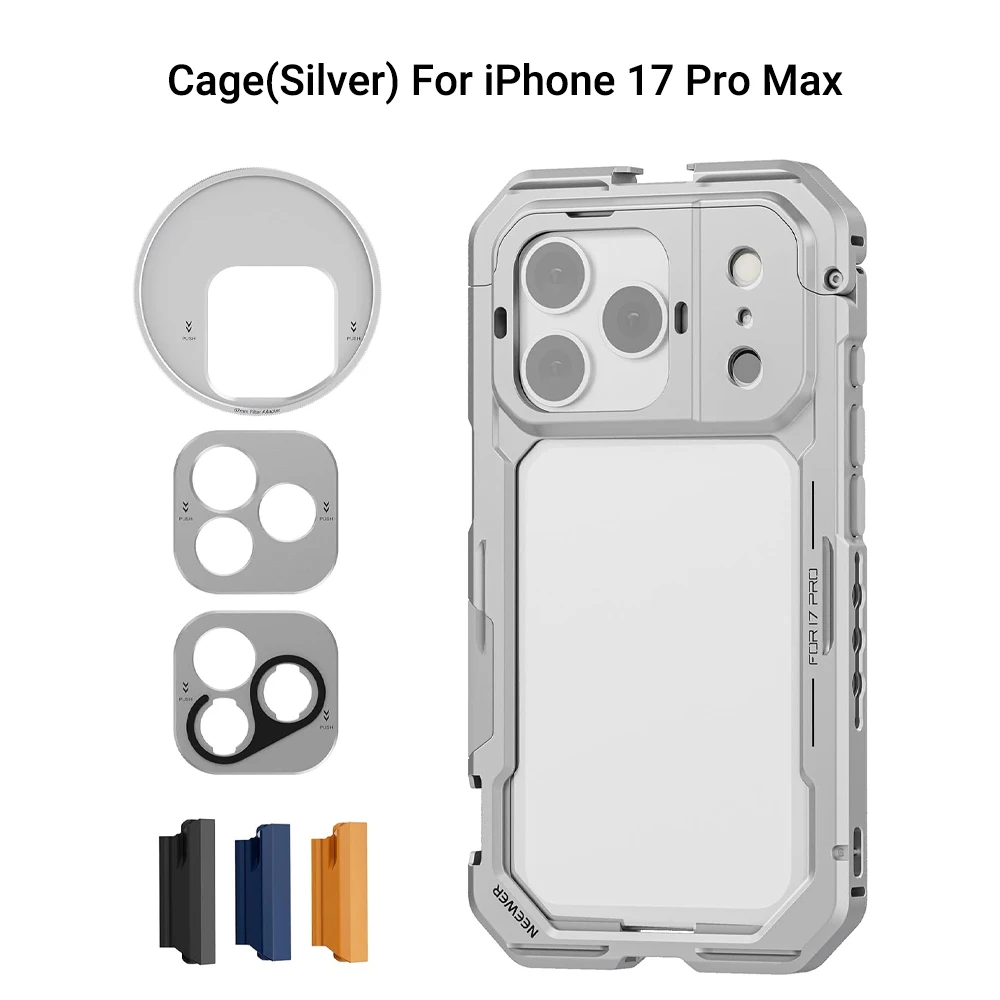 NEEWER Telefoon Cage Kit voor iPhone 17 Pro/Pro Max, Videorig Stabilisator Accessoires met 67mm Filterring, 17mm Lens Achterplaat