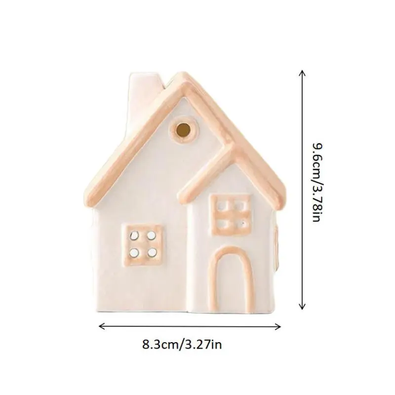 Warm Glow Detailed Ornament(Without Candle) Painted Ceramic House Candle Holders Tabletop Christmas Or Everyday Home Decor