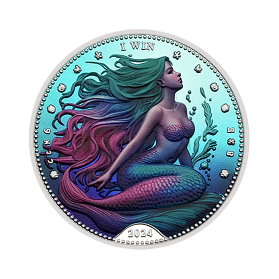 Mermaid Children's Fairy Tale Peripheral Commemorative Coin Gold Plated Collectible Coin Badge Collectible Gift