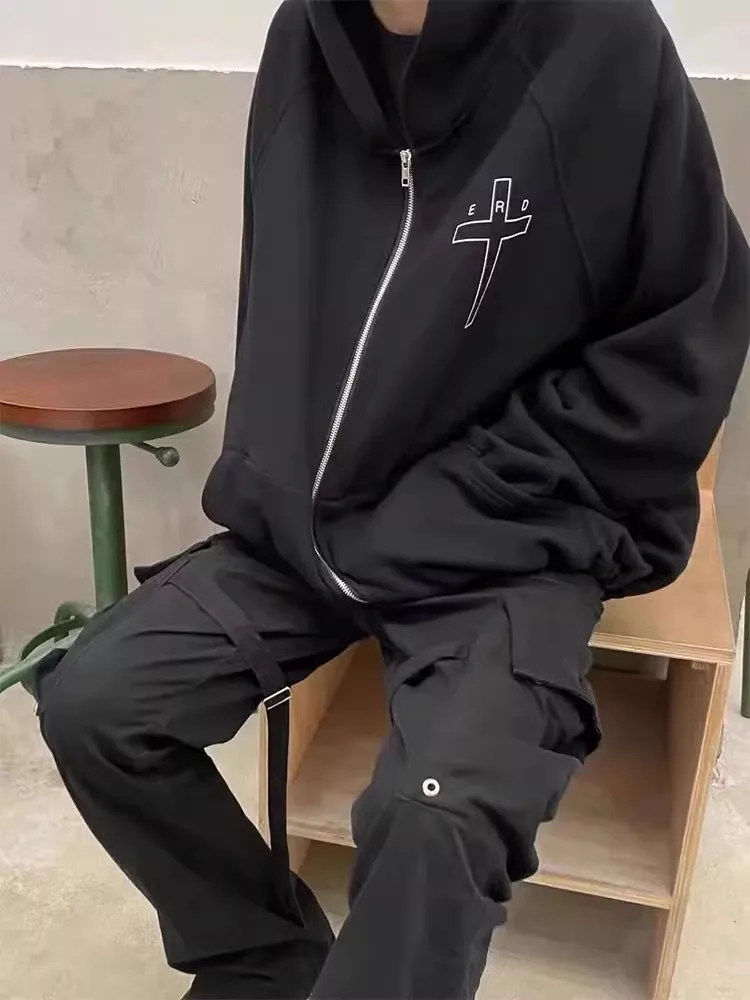 

2024 High Street Hot selling ERD Melancholy Cross Letter Hooded Zipper Men's and Women's outerwear WY911