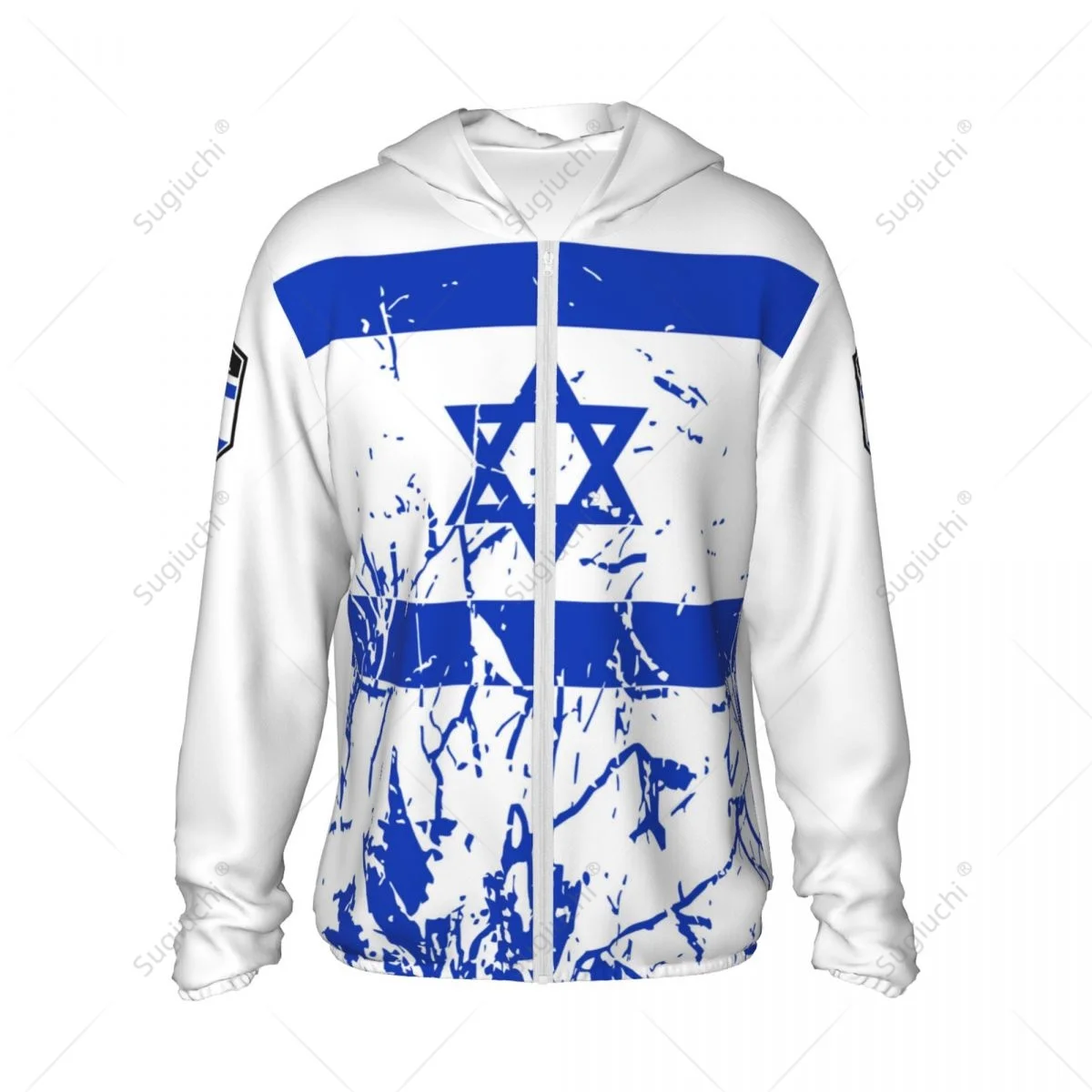 Israel Flag Grain Sun Protection Hoodie, Roupas com protetor solar, Pesca, Ciclismo, Corrida, Secagem rápida, Manga comprida com zíper, Poliéster