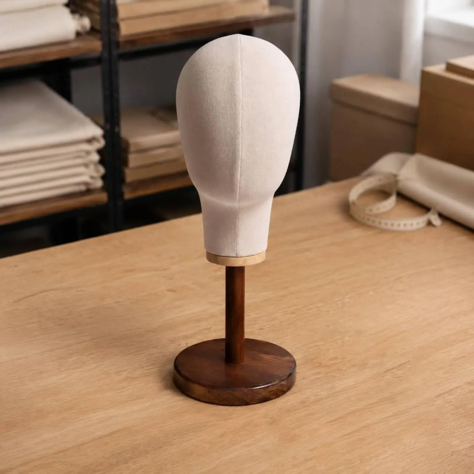 Hat and Hairpiece Display Stand Vintage Wood Base Mannequin Head Stand cloth Covered for Salon