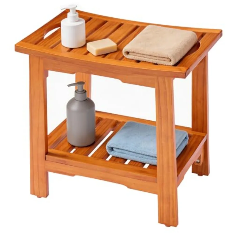 

Wooden Shower Bench 18 Waterproof Shower Stool for Inside Shower 250 LBS Capacity Non-Slip Bathroom Bench with Shelf Handles fo