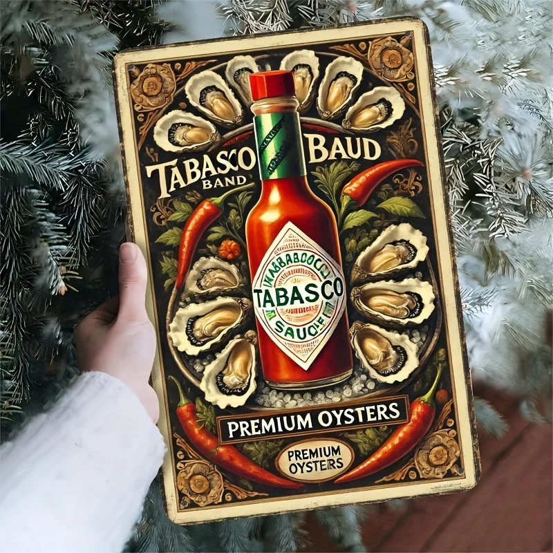Tabasco and Oyster Metal Sign  - Suitable for Kitchen, Dining Room, Bar, Cafe Country Iron Wall Art Exquisite Sauce Design with