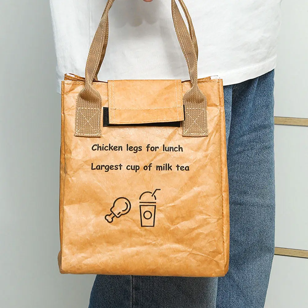 Functional Kraft Paper Bento Bag Insulation Lunch Bag Portable Thermal Food Carrier for Students Professionals Picnic Outdoor