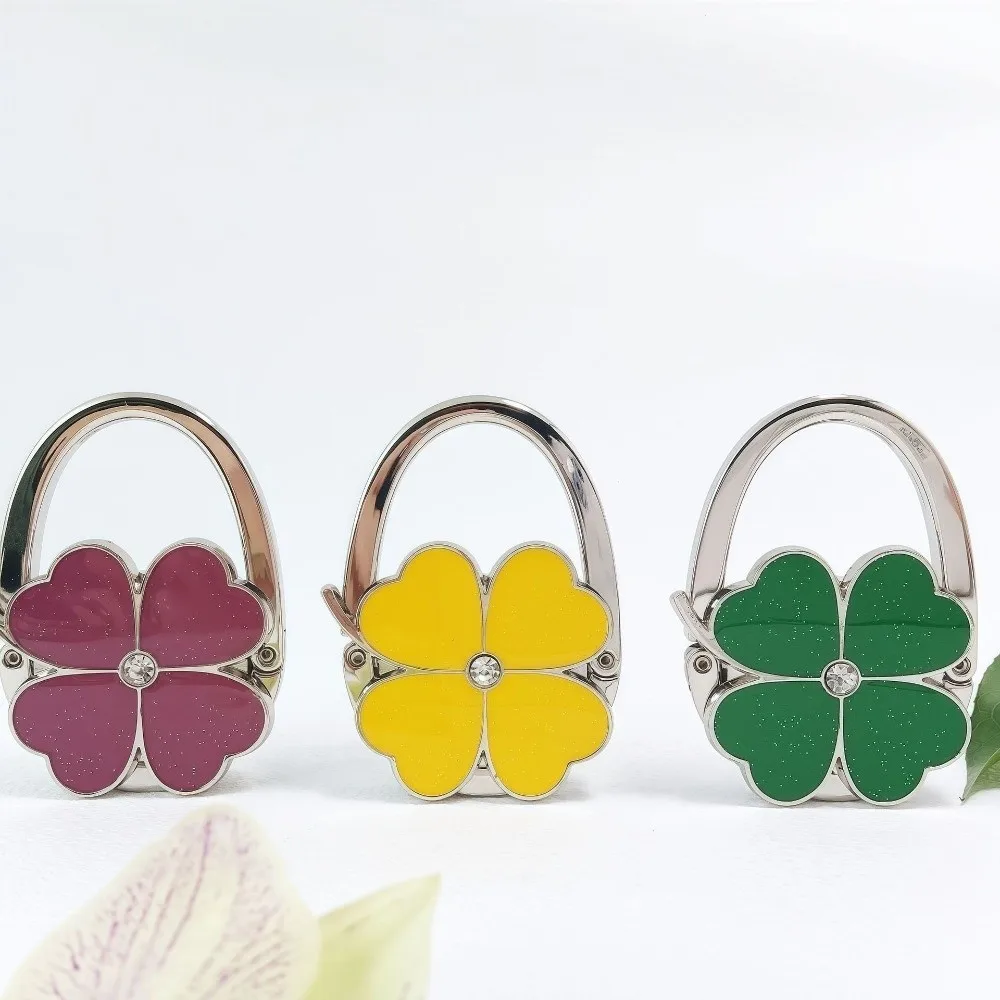 New Foldable Handbag Hook for Women Portable Four-leaf Clover Purse Hanger Durable Creative Bag Hanger for Table