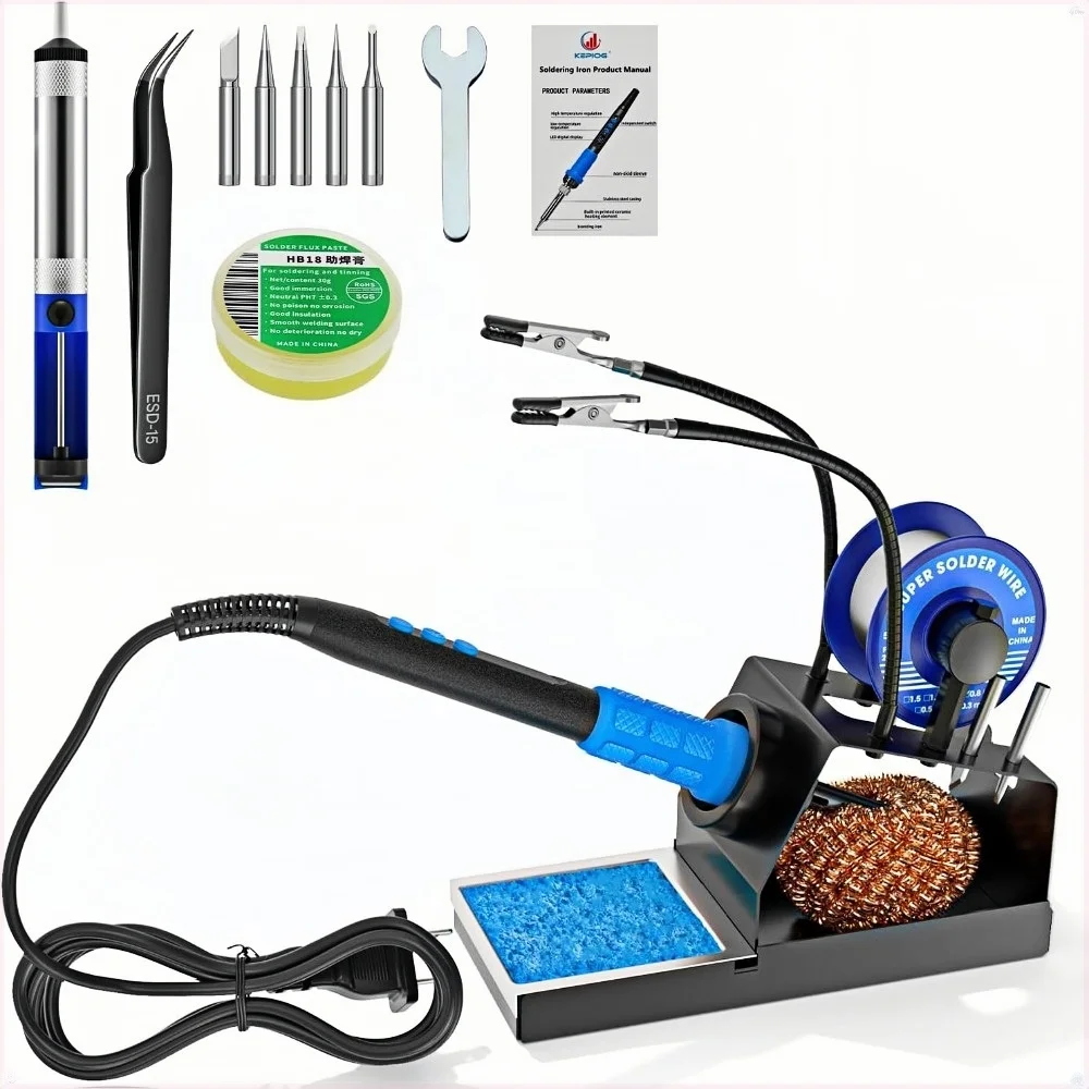 

Soldering Iron Kit,100W High Power LCD Soldering Iron, 2 Helping Hands Soldering, Conversion, Auto Sleep，Temperature Calibration
