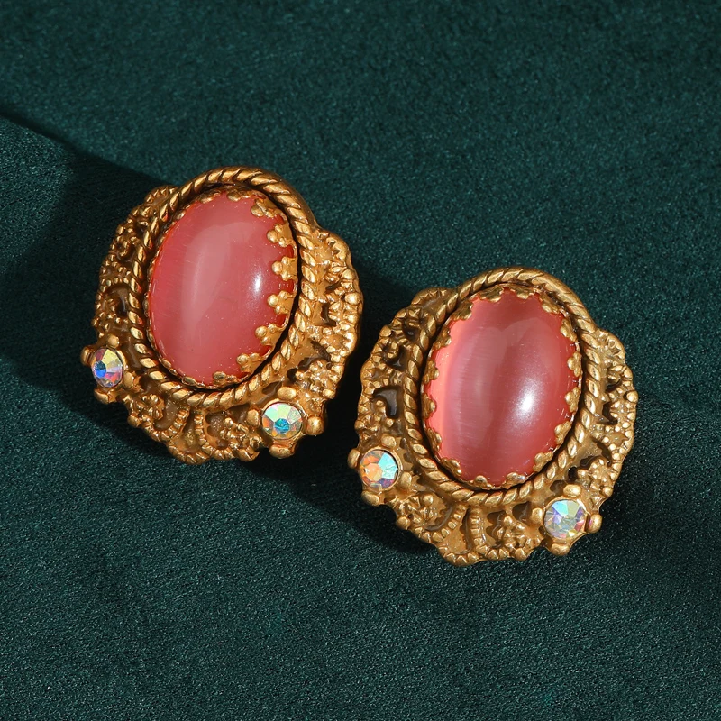 

Vintage Pink Earrings Rhinestones Zircon Gold Color Oval Opal Luxury Quality Designed Valentine Day Gift For Girlfriend 2025
