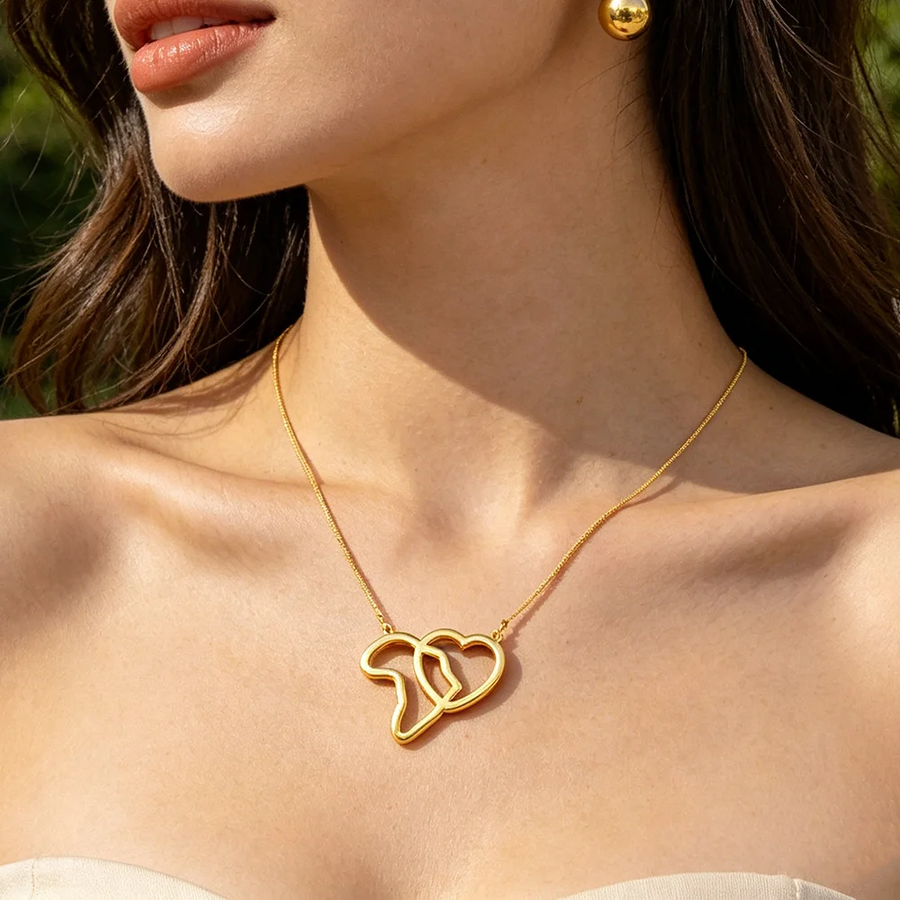 Bohemian Fashion Italienische Damen Schmuckset Süße Herz Ohrringe Kleiner Anhänger Mädchen Halskette Weihnachtsgeschenk – Detail 2