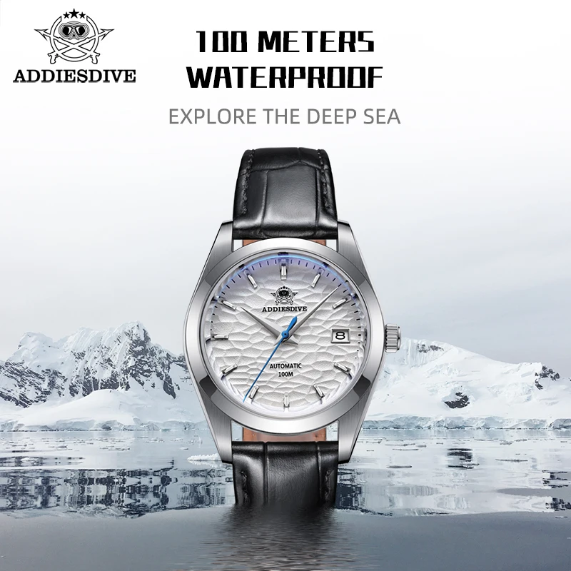 ADDIESDIVE High-end Mens Automatic Watches 39mm Luxury Sapphire Glass NH35 Movement Wave Dial 10Bar Waterproof Mechanical Watch