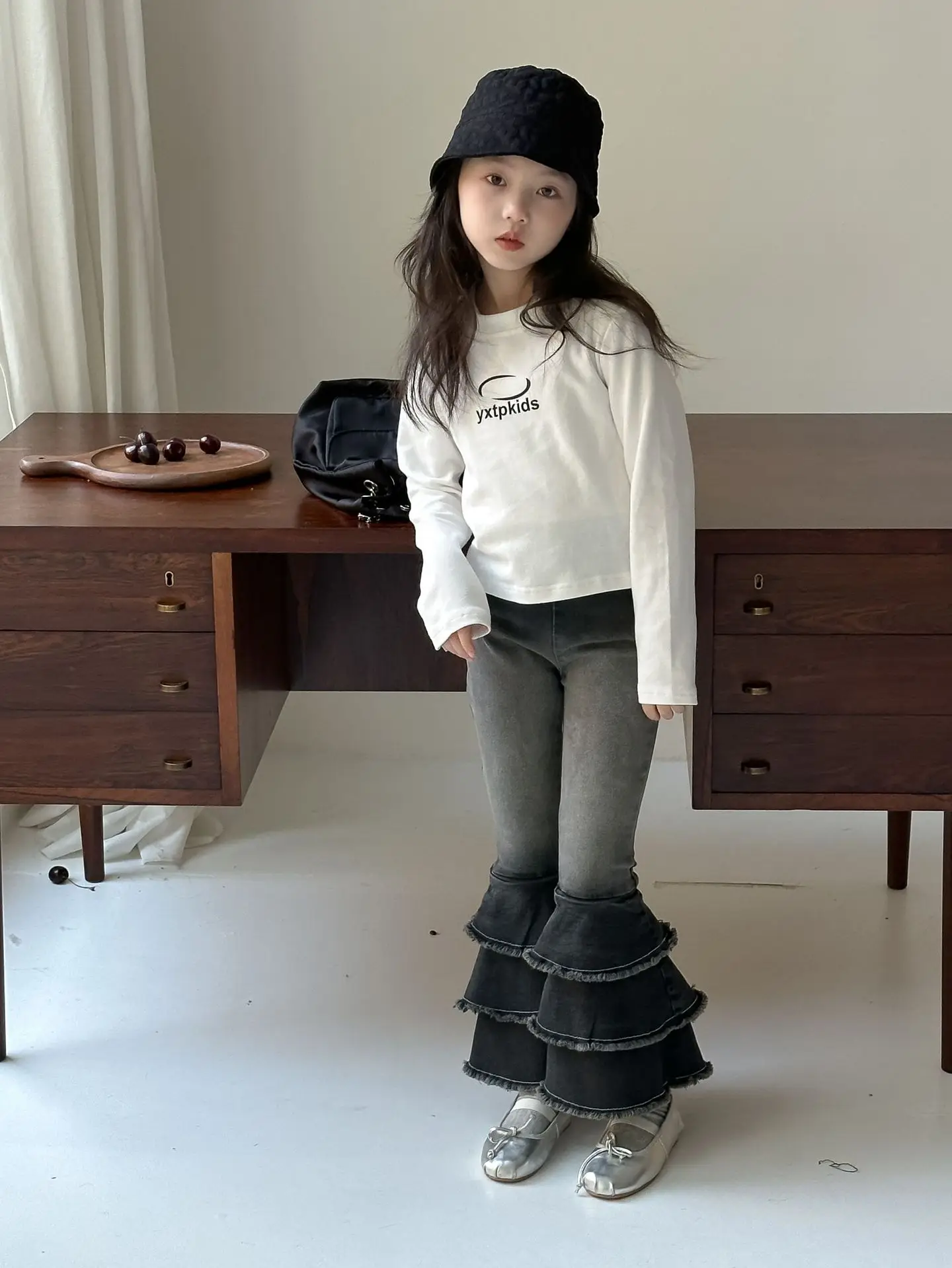 Children Clothing Fashion Solid Color Slim Bell Bottoms 2024 Autumn New Girls Fashion Casual Design Sense All Match Jeans