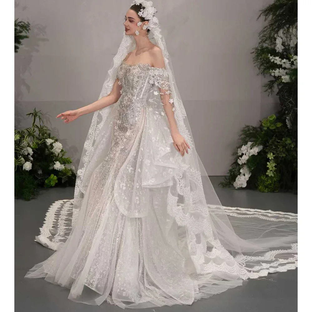 

Роскошное свадебное платье с открытыми плечами и кристаллами, расшитое бисером и блестками, милое платье-футляр для женщин по индивидуальному заказу