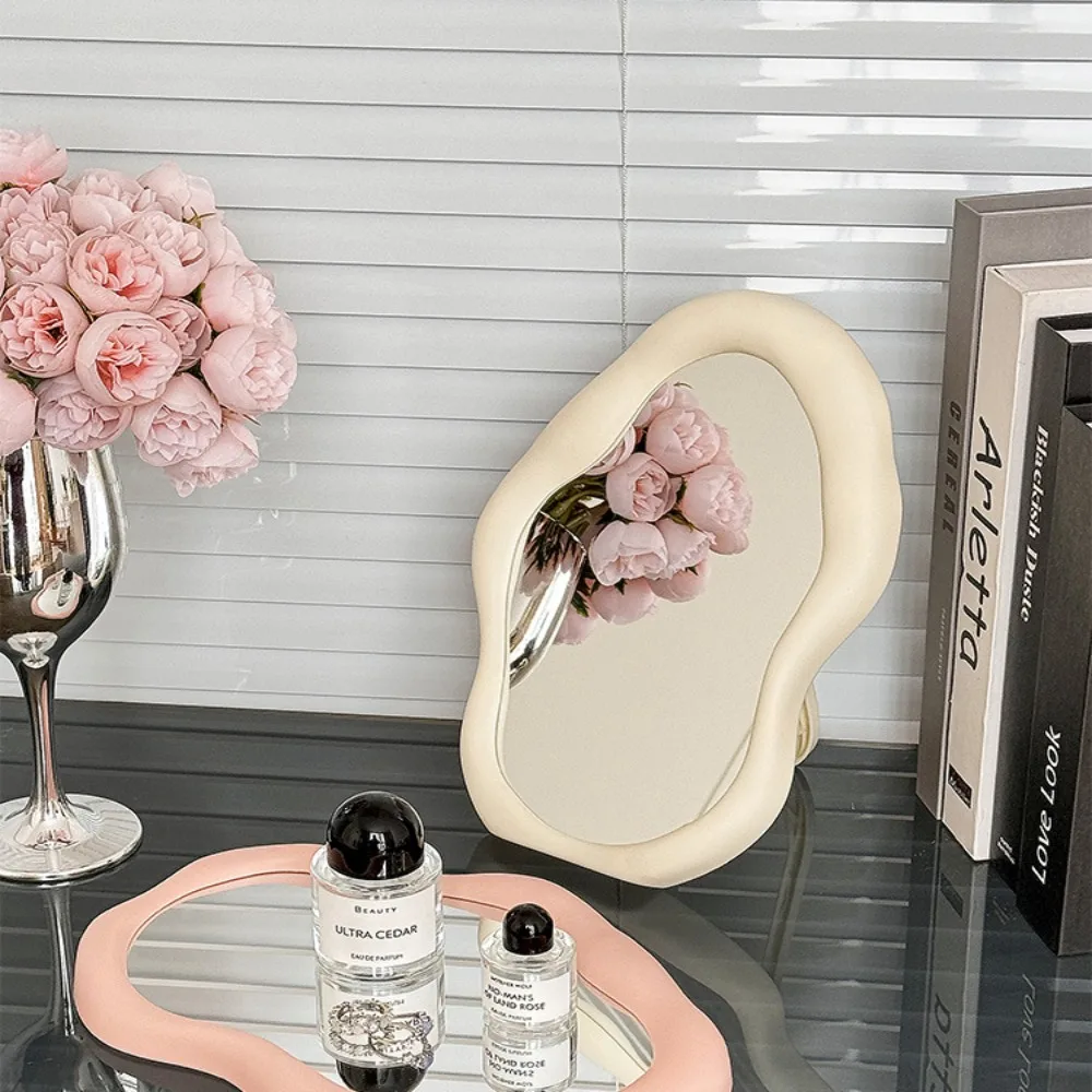 Decorative Cloud Shaped Makeup Mirror Cream Style Irregular Standing Dresser Mirror Simple French Hairdressing Wall Mirror