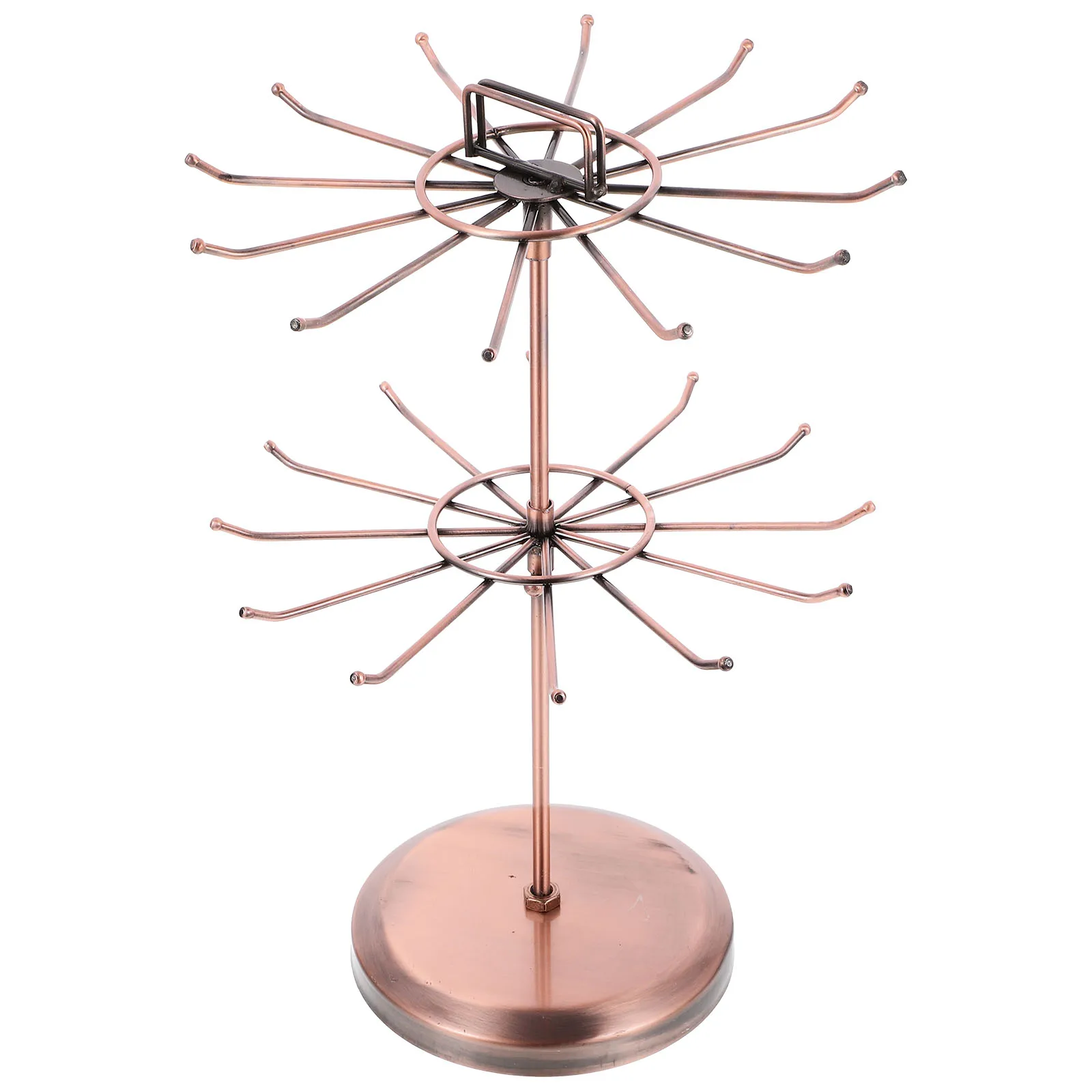

Rustic Iron Jewelry Rack Double Layer Rotating Necklace Stand Earrings Holder Display Organizer Retro Silver Color Storage