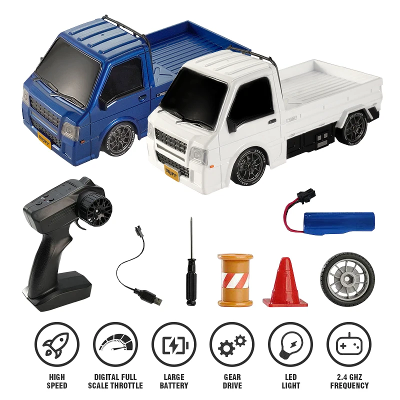 

Радиоуправляемый дрифт-трак 1/24, полномасштабная модель 2.4G с LED-подсветкой, беспроводной трёхколёсный автомобиль, игрушка для детей, подарок