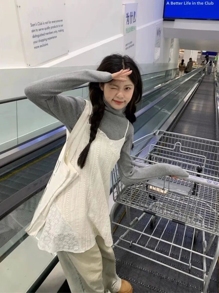 

Новинка осенне-зимнего сезона: Женское кружевное платье с вырезами и бретелями, универсальное, элегантное, для повседневной носки, с завышенной талией, А-силуэт.