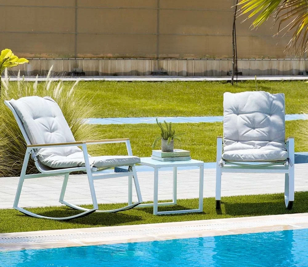 

Contemporary 3-Piece Outdoor Patio Furniture Set Cheap Rocking Bistro Glass Coffee Table for Garden Conversation