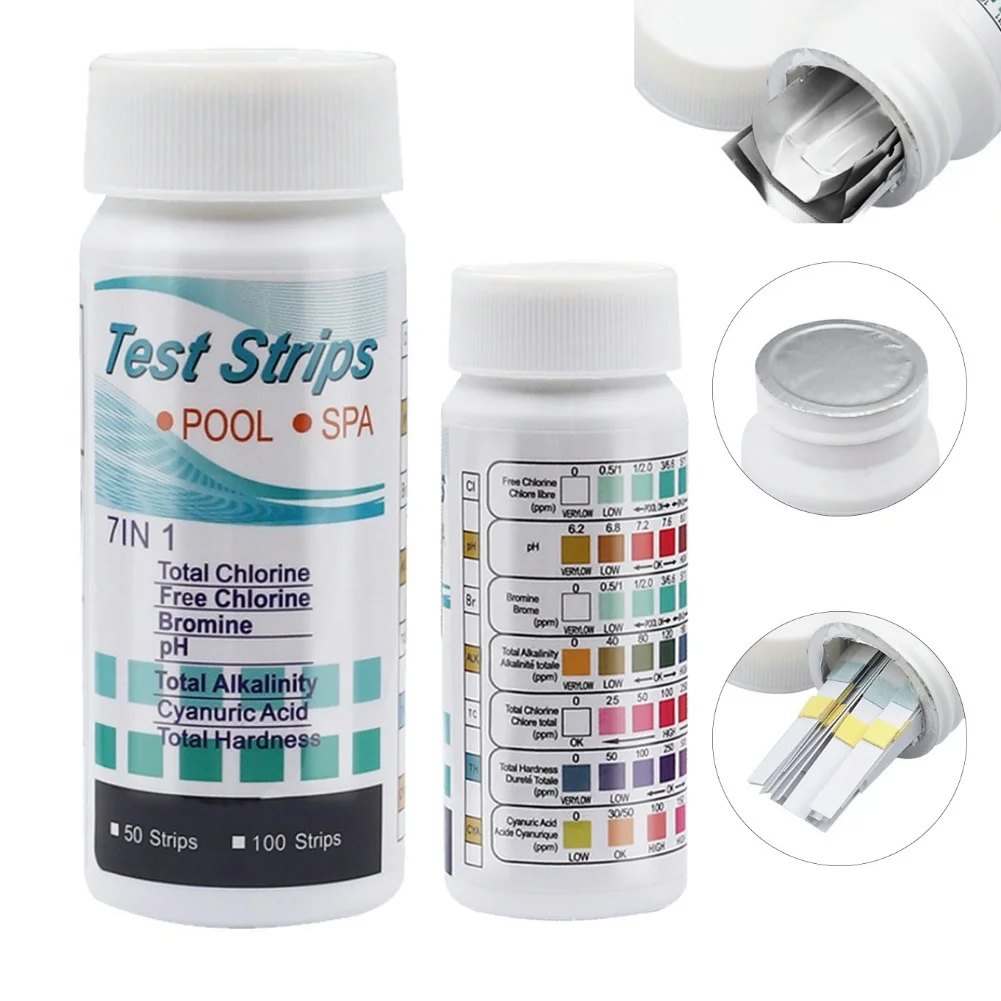 50/100PCS Water Test PH Strips Multipurpose 7 IN1 Residual Chlorine Value Alkalinity Hardness Tester Easy Detection
