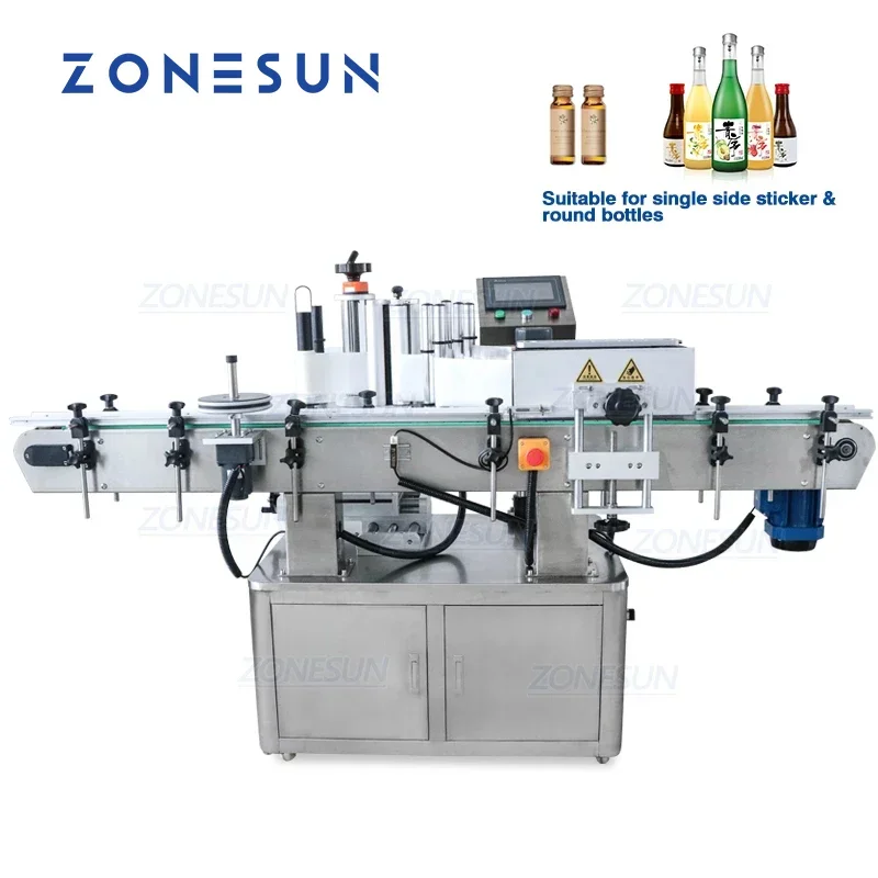 ZONESUN-máquina etiquetadora de latas para botellas, tarros de plástico y vidrio, Perfume, vino redondo, automático, Vertical, para producción