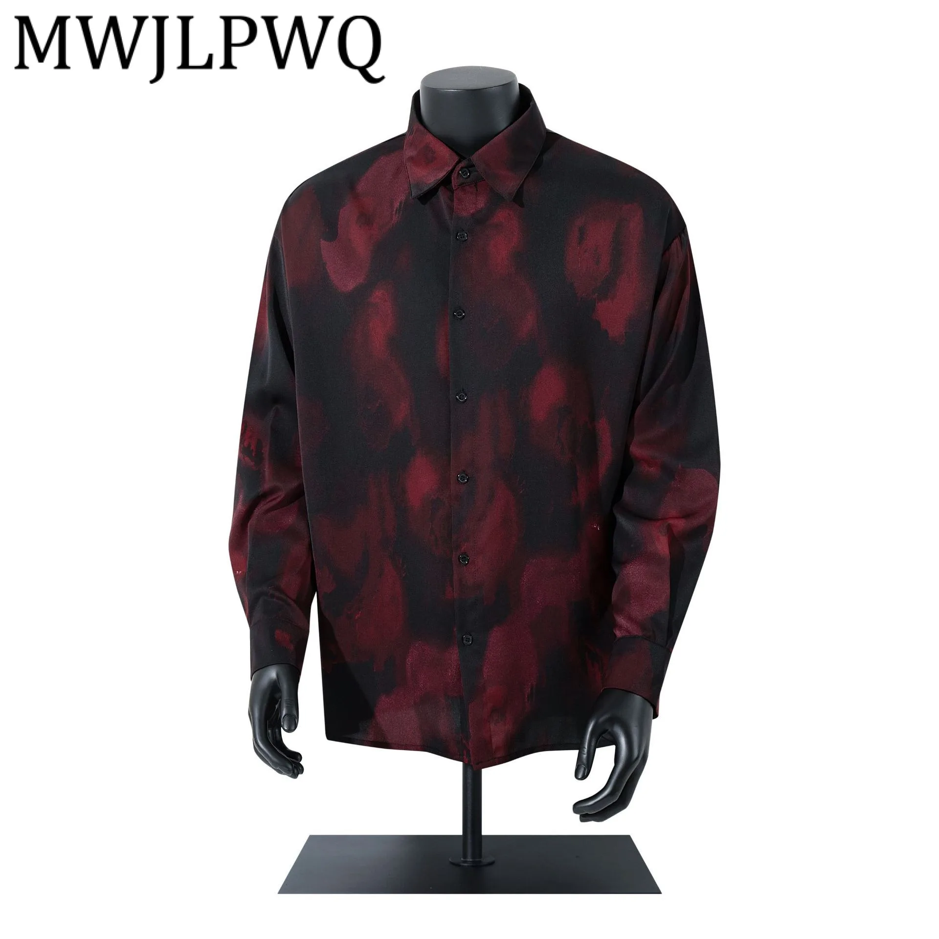 

MWJLPWQ Уличный стиль, красивый нишевый дизайн, постепенная рубашка с цветочным принтом, мужская рубашка с длинными рукавами и лацканами, трендовые повседневные топы, осень 2021, 21262