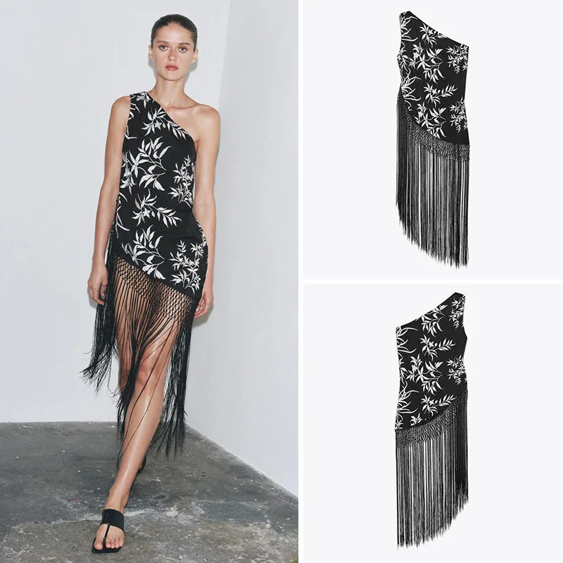 Elegant Asymmetric Fringed Women's Top New Summer Arrival High Waist Short Dress Sweet Style for Party Occasions