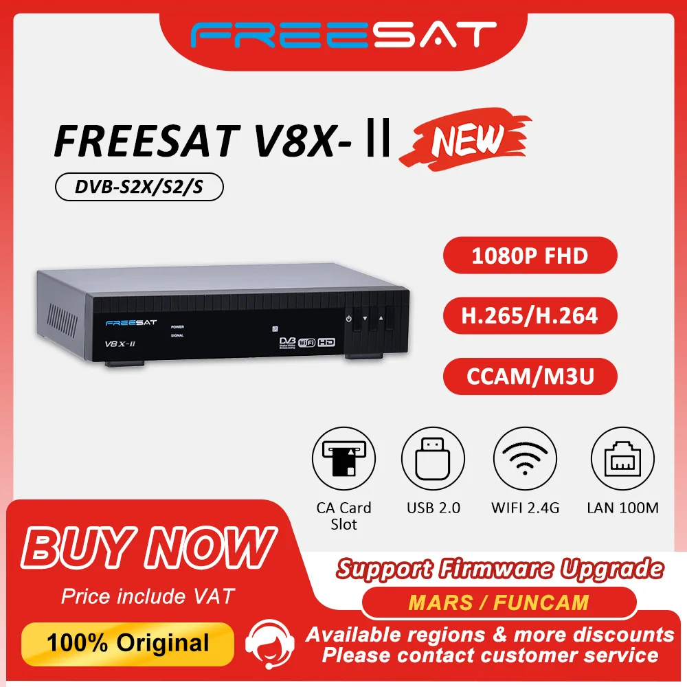 FREESAT V8X2 V8X-Ⅱ Satellite TV Decoder DVB-S2X/S2/S Digital Signal Receiver 1080P FHD H.265 2.4G Wifi RJ45 Upgrade Mars Funcam