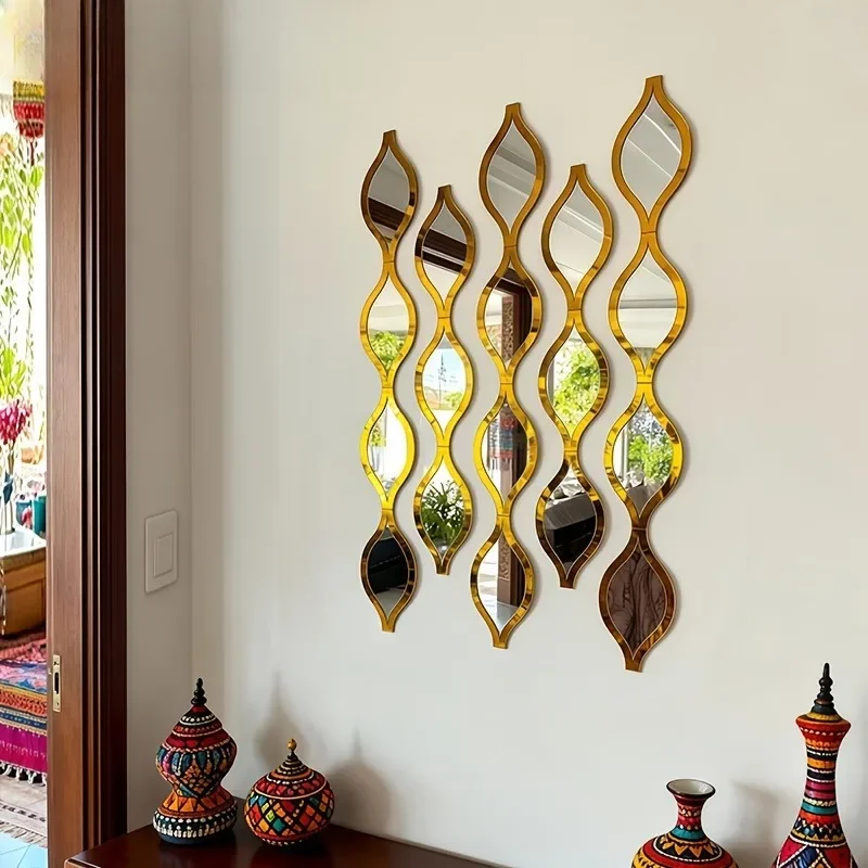 18pcs Teardrop-Shaped Mirror with Golden Accents French Style Acrylic Mirrors Wall-Mounted Vanity Mirror for Wall Art Decoration