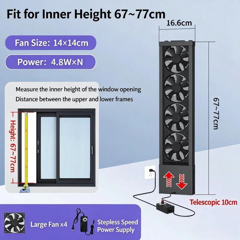 No Drill Window Exhaust Fan Tool-Free Installation Quiet Window Mount Ventilator for Smoke and Odor Removal