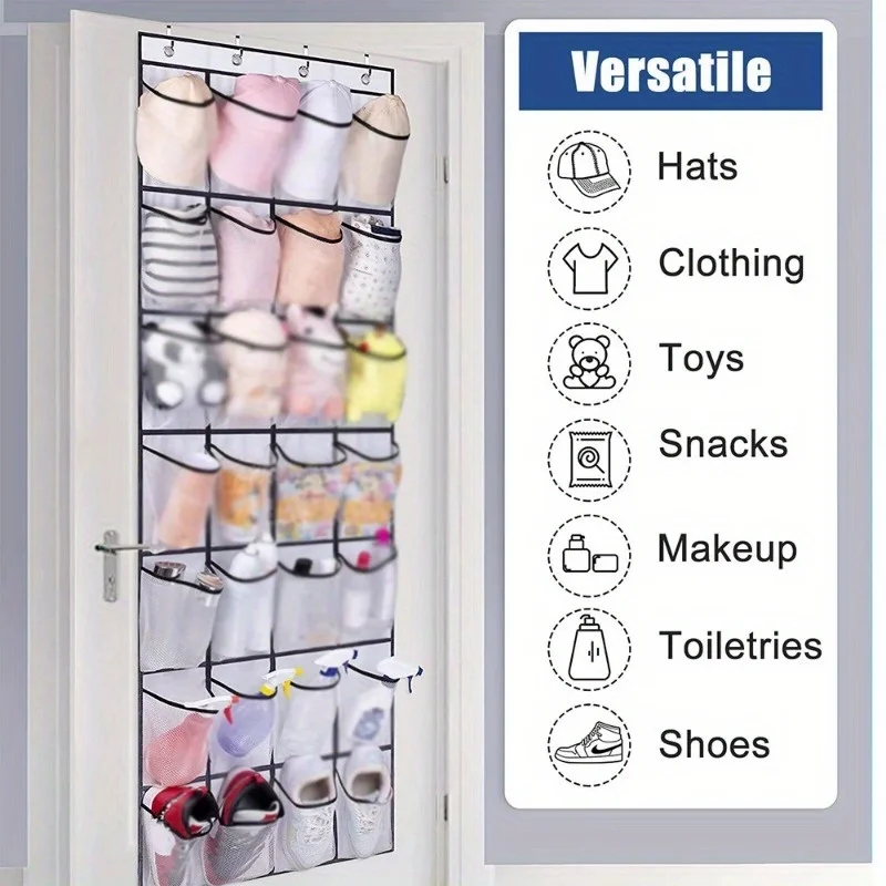 1X 24 Grid Wall-Mounted Sundries Shoe Organiser Fabric Closet Bag Storage Rack Mesh Pocket Clear Hanging Over The Door Cloth Box