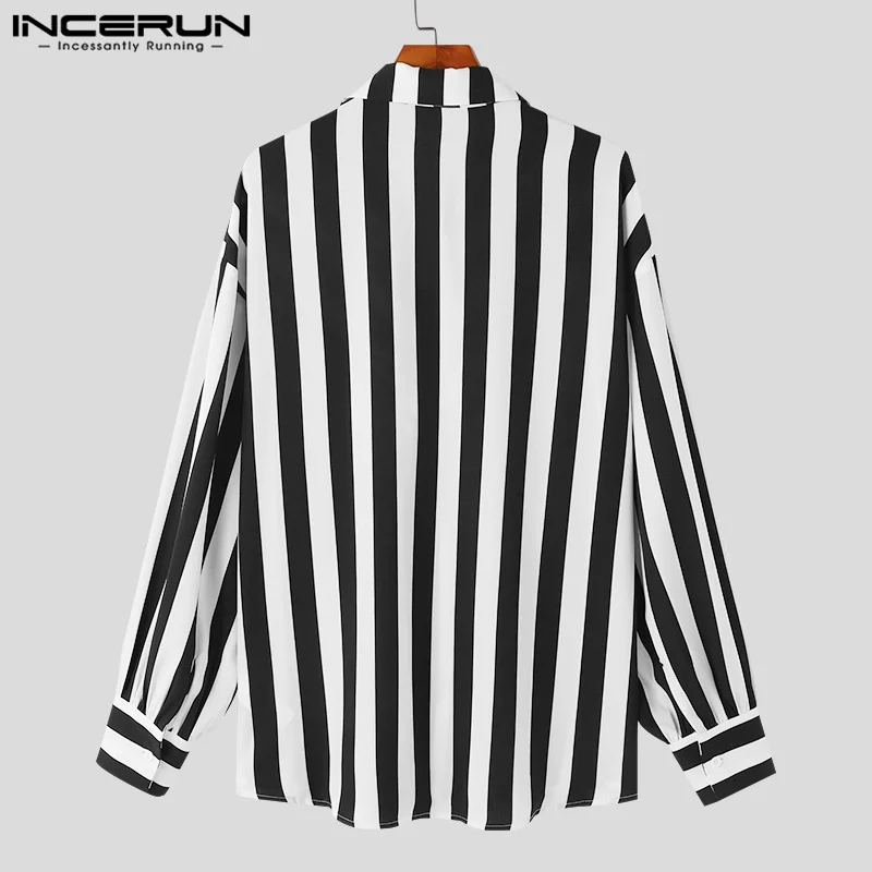 INCERUN Men\'s Striped Shirt Lapel Long Sleeve Streetwear 2024 Loose Button Casual Male Shirts Korean Fashion Men Clothing S-5XL