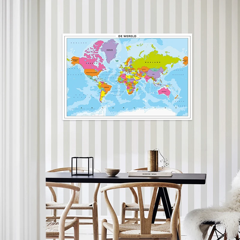 150x100cm Map of The World In Dutch Non-woven Painting Wall Poster Office Home Decoration School Classroom Supplies