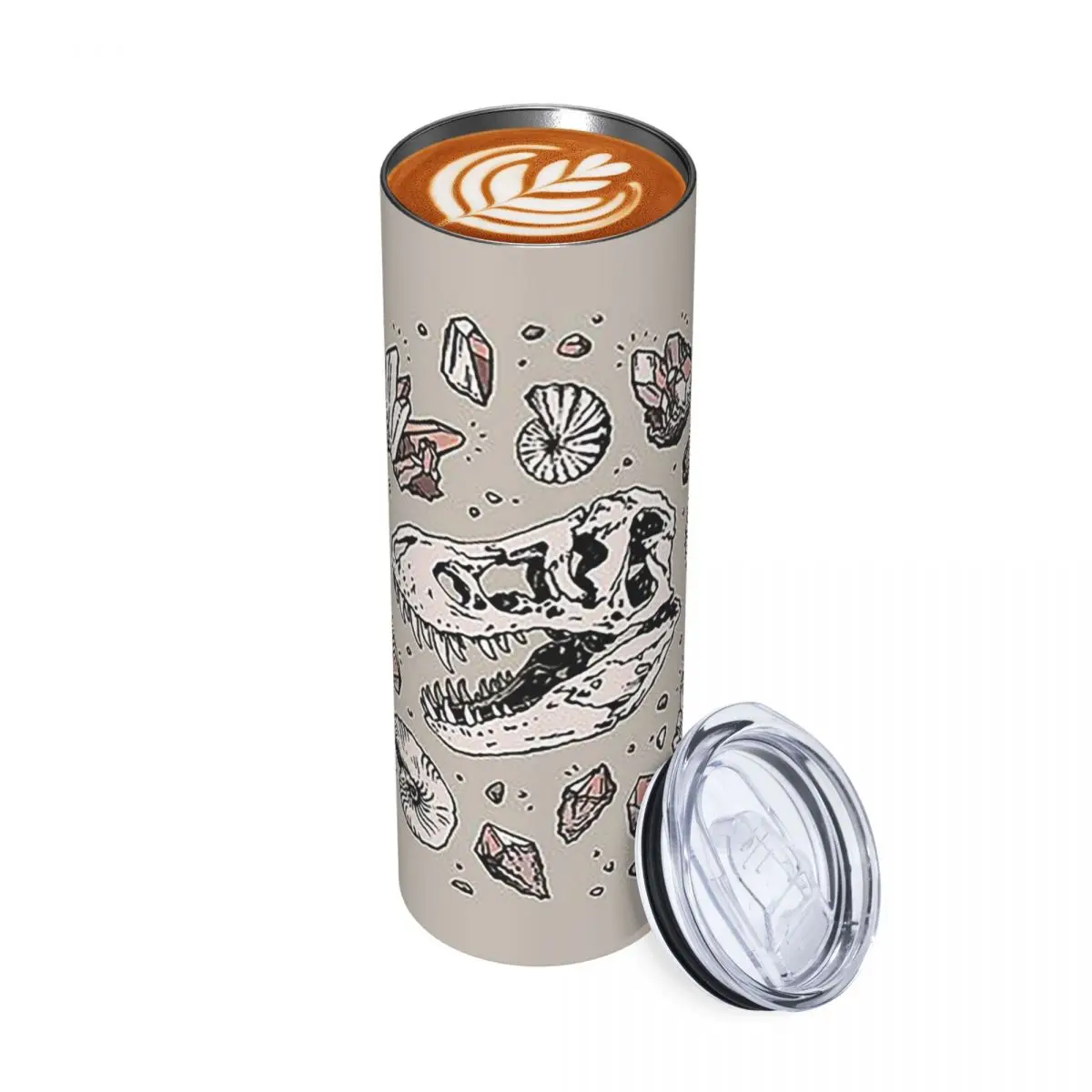 Geo-rex Vortex Rose Quartz Dinosaur Skull Fossil A Stainless Steel Tumbler Vacuum Mug Thermal Cold Cup Straw With Lid 20oz