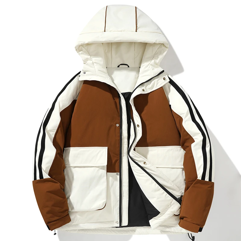 

High Quality Men's Warm Hooded White Duck Down Jackets 2025 Winter Youth Fashion Outwear Windproof Puffer Coats Thick Padded Top