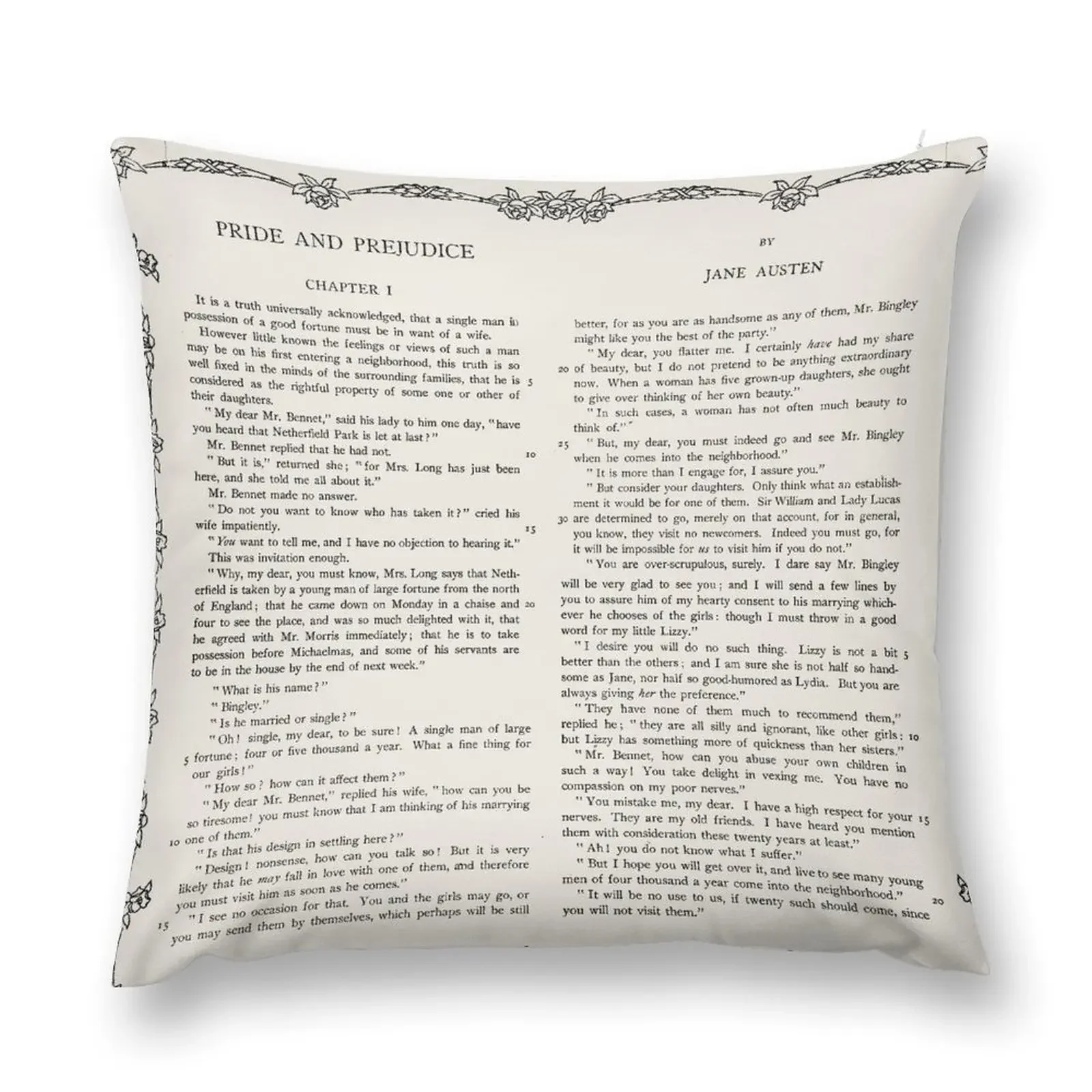 PRIDE AND PREJUDICE PAGES Throw Pillow Decorative Cushions Custom Cushion pillows decor home Pillow Cover pillow