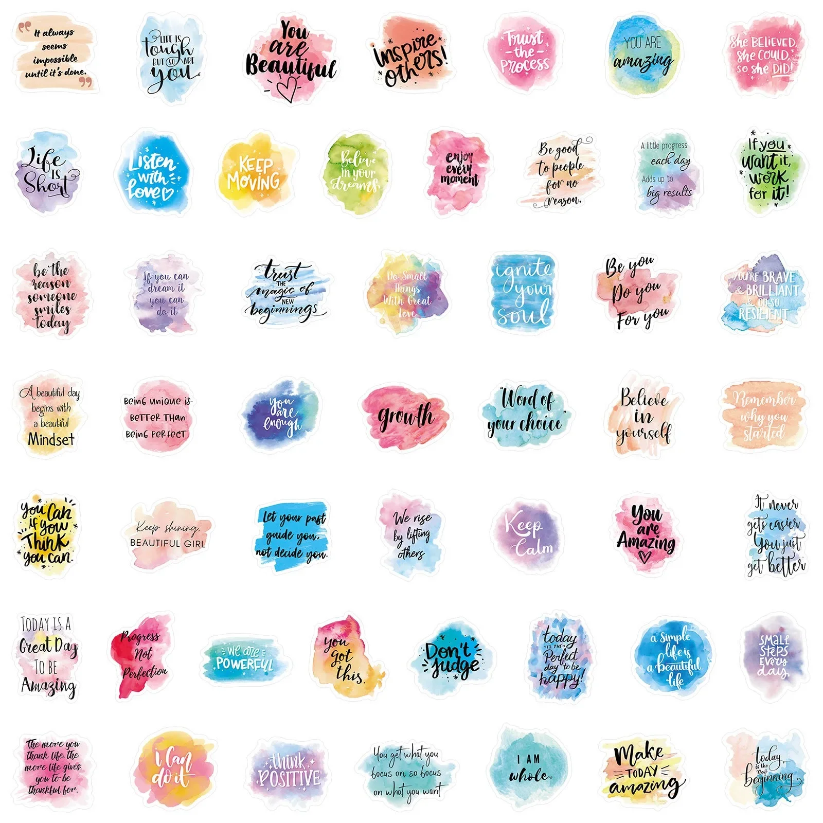 50 pezzi colorati parole positive ispiratrici adesivi con testo diario fai da te telefono laptop bagagli adesivi motivazionali graffiti decalcomanie