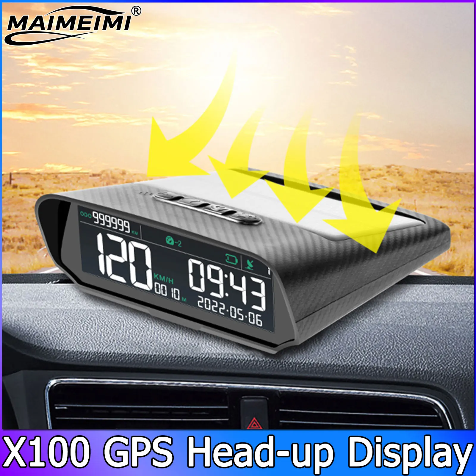 

X100 Solar Charging Car HUD GPS Head-up Display LCD Digital Speedometer Time Distance Altitude Overspeed Alarm