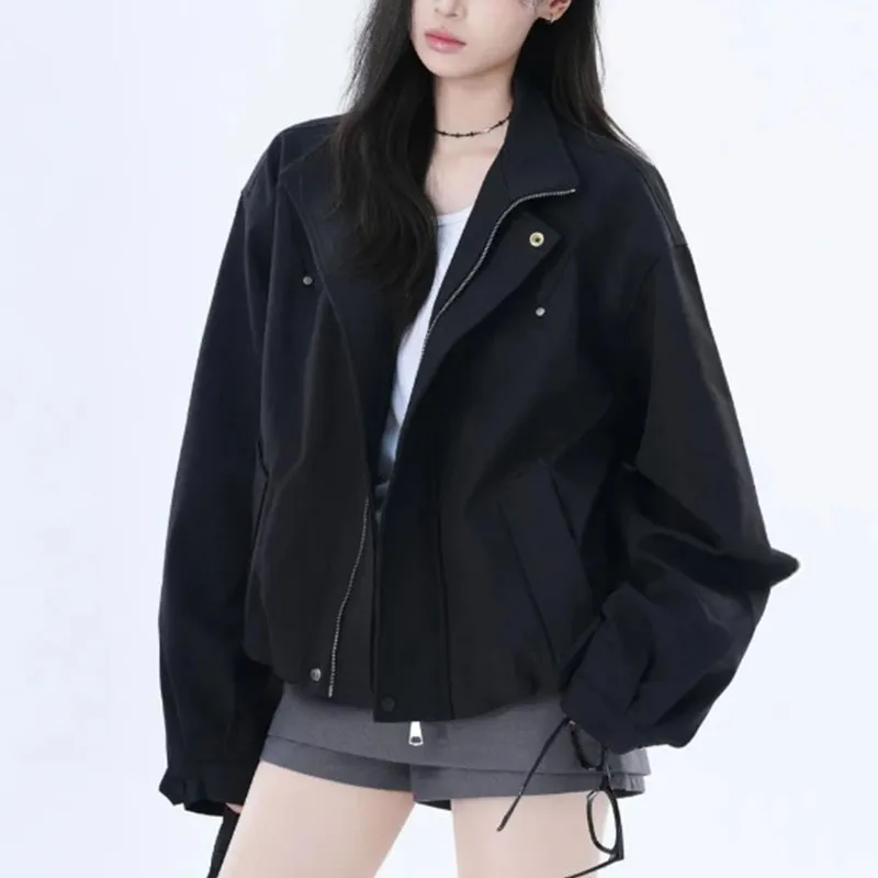 

Американская рабочая куртка с воротником-стойкой, топ для женщин, осень-зима, свободный дизайн, нишевая куртка для женщин