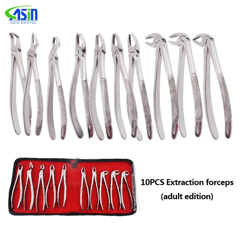 DEAISN 10pcs/set Adult Tooth Extracting Forceps Dental Surgical Extraction Instrument