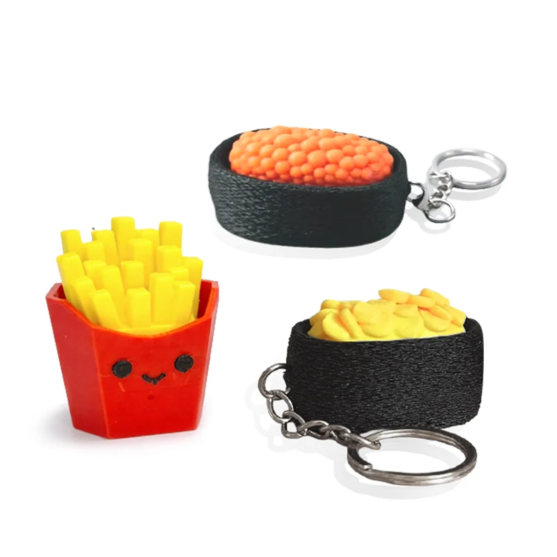 Llavero de Sushi Japonés Simulado Kawaii, con modelos de Maíz, Papas Fritas, Erizo de Mar, Ikura, Bola de Arroz de Sushi, Modelo de Comida, Colgante para Coche y Bolso