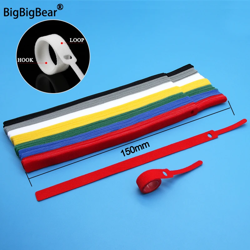 10~1000pcs 7colors Nylon Cable Tie Hook Loop Length 150mm Backpackers Hikers Line Belt Backless Data Line Strap Magic Sticker