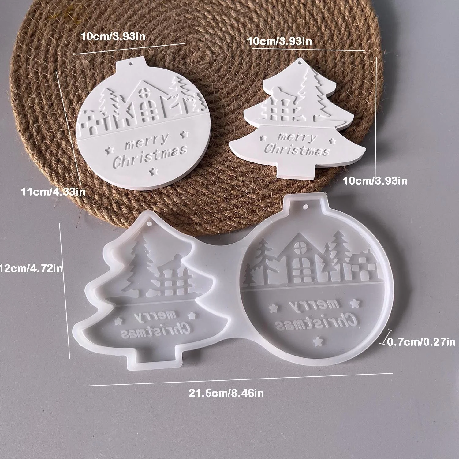 Hanging Decoration Mold Round Heart Christmas Tree Shaped Mold Christmas Series Additions Hanging Ornament Gypsum Resin Mold
