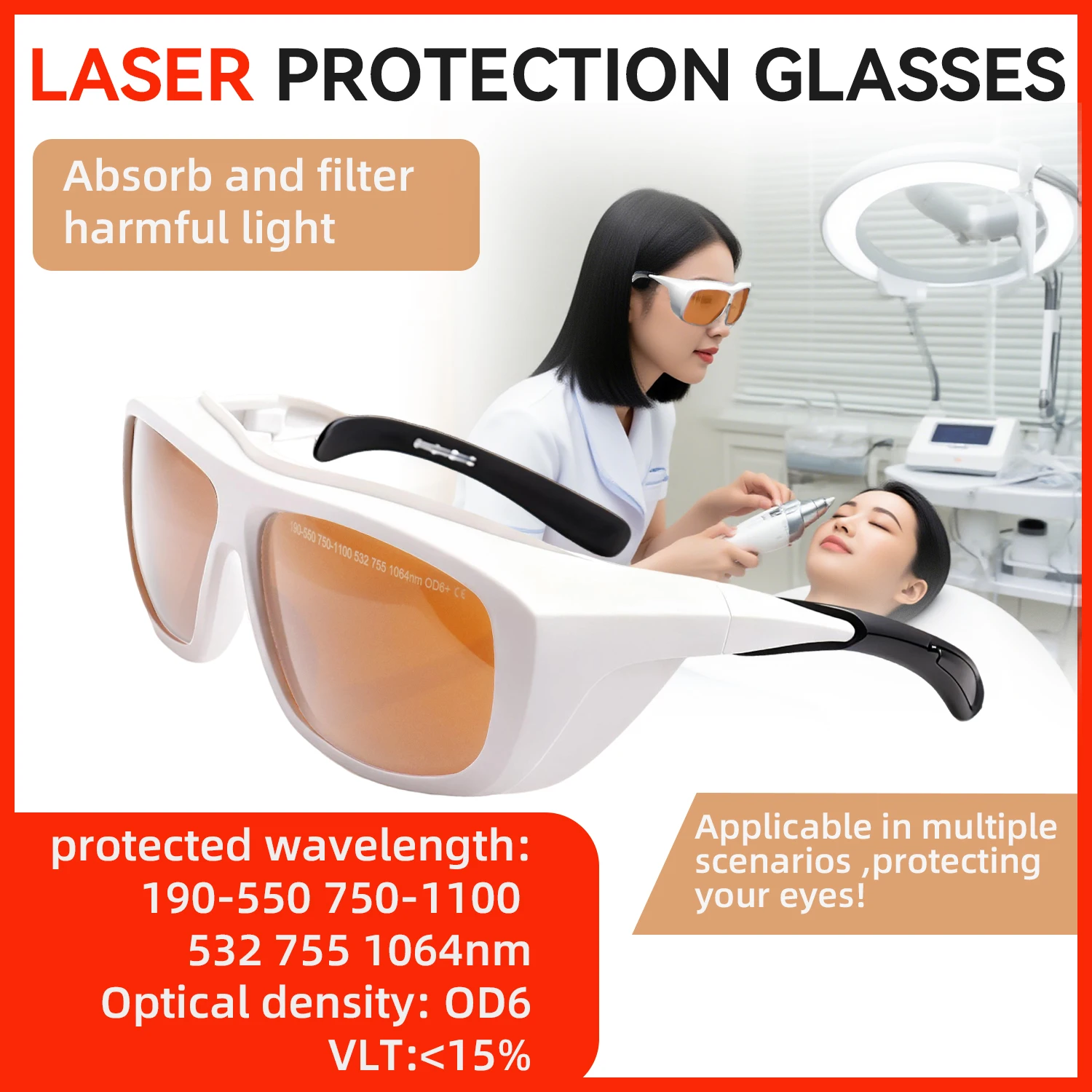 Laser Glasses CE EN207 Certified OD6+ 750-2000nm Anti-Scratch PC Lenses for Fiber Laser Welding Equipment Laser Safety Goggles