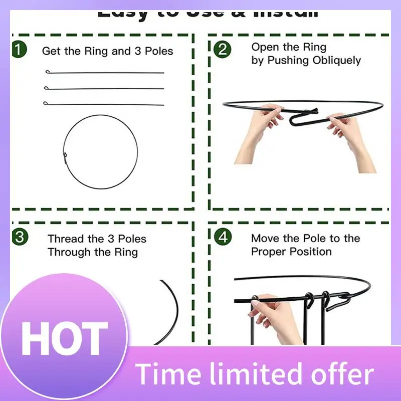 

B69C Cage Rings Garden Plant Support Brace, Pack Of 10 Round Metal Plant Stakes Rings, Strong Garden Supports