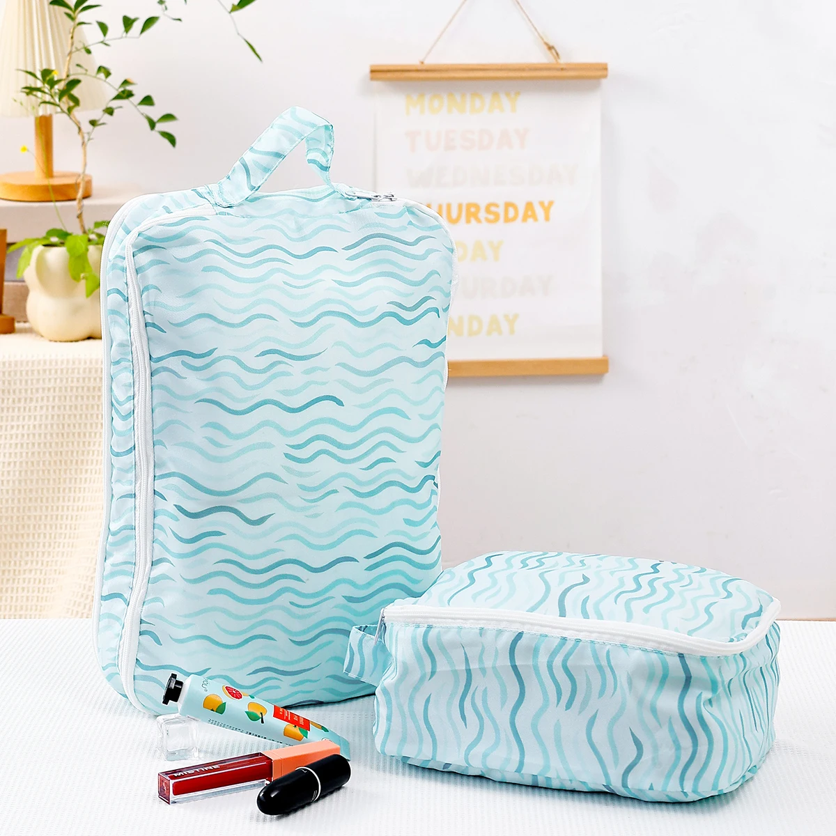 2 Buah Tas Penyimpanan Portabel Tahan Air Poliester 100% Pakaian Bayi Tas Organizer Perjalanan Kacamata Kosmetik dengan Dua Ritsleting